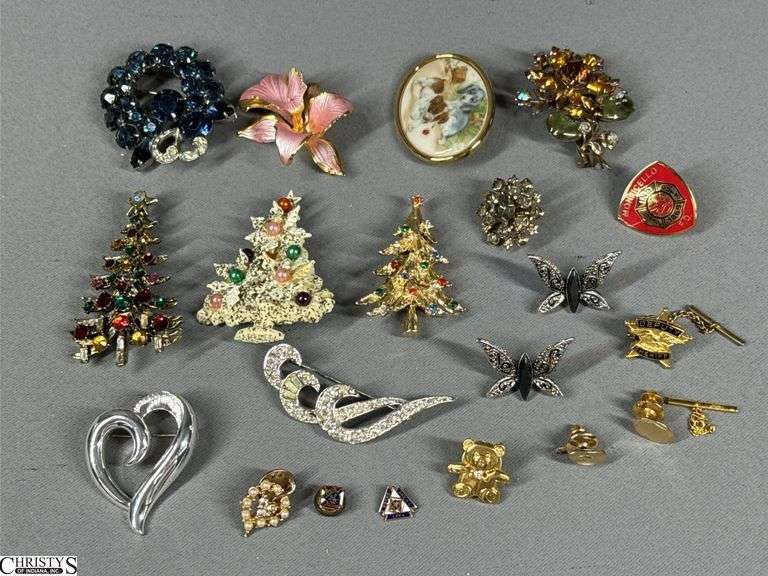 14 Fashion Pins, 2 Tie Tacs and a Monticello Fire Department Pin image