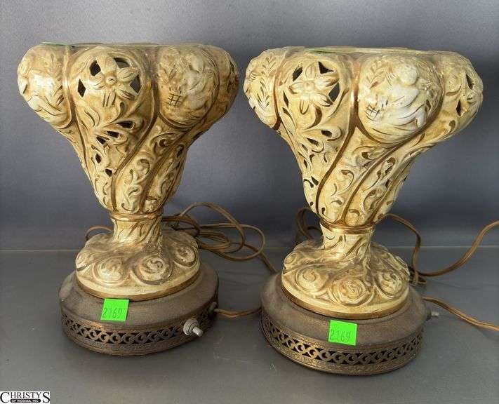 Pair Capodimonte Art Nouveau Style Jar Lamps - 9" of tallest - missing lids image
