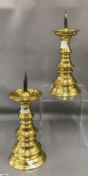Pair of Colonial Williamsburg Brass Pricket Style Candle Sticks 9.5" image