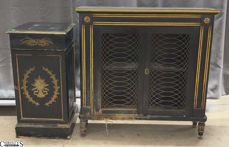 Black Wire Front Cabinet and Small Column Cabinet - 35" x 9.5" x 36" of largest - both show wear and damage image