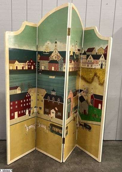 Decorator Ocean Side Motif 4 Panel Divider - 72" x 72" overall - some scuffing image