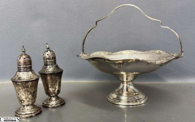 Weighted Sterling Silver Shakers and Basket - 6" x 3" of basket image