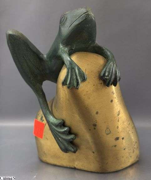 Brass Frog Statue By David Kay Made In India 6" image