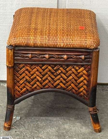 Small Woven Wicker Footstool - 15" x 15" x 16" image