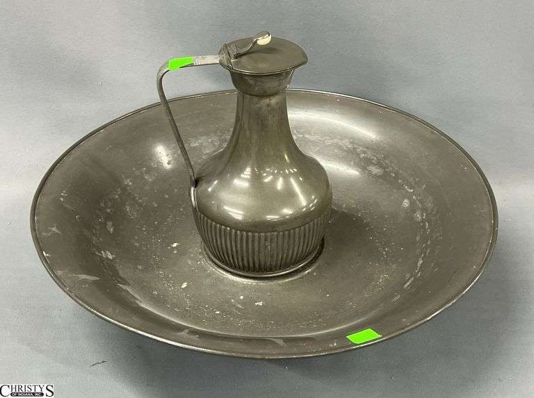 Large Pewter Bowl and Lidded Pitcher Bowl 16.5" Diameter image