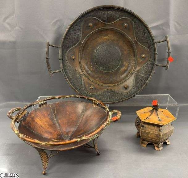Metal Decor Bowls, Asian Influence Storage Box Larges 21x4" Tall image