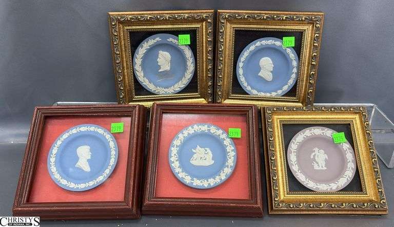5 Framed Wedgwood Jasperware Plates - 7" x 7" of frame image