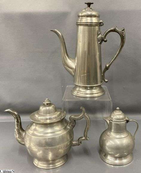 3 Pewter Serving Pots or Pitchers, Tallest 11" image