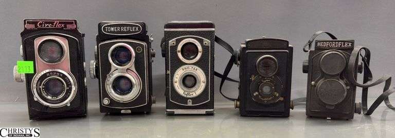 5 Vintage Cameras - Tower Reflex, Pho Tax, Ciro Flex, and Others image