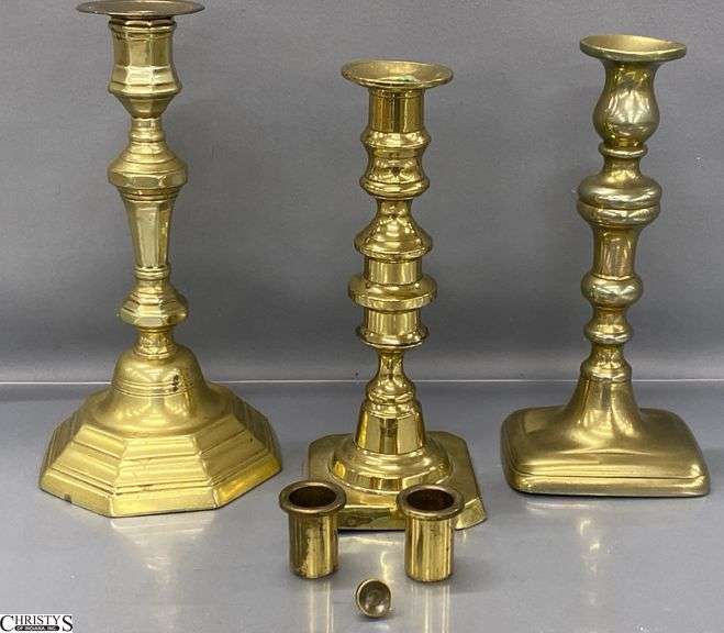 Brass Candle Sticks, Some Damage, Tallest 10" image