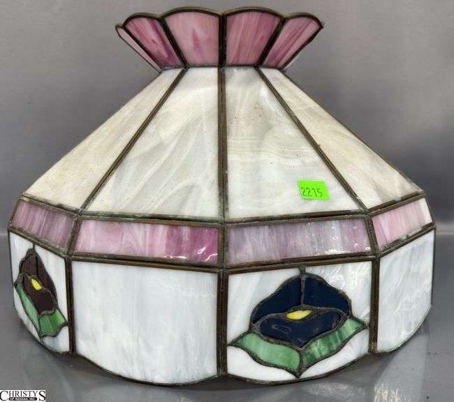 Stained Glass Light Fixture Shade - 15" x 11" - one panel missing, some cracking image