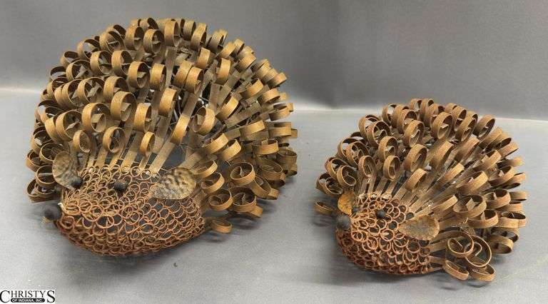 2 Metal Garden Decor Hedgehogs 11"x6" image