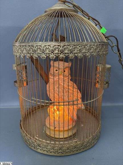 Lighted Owl In Bird Cage 18" Tall image