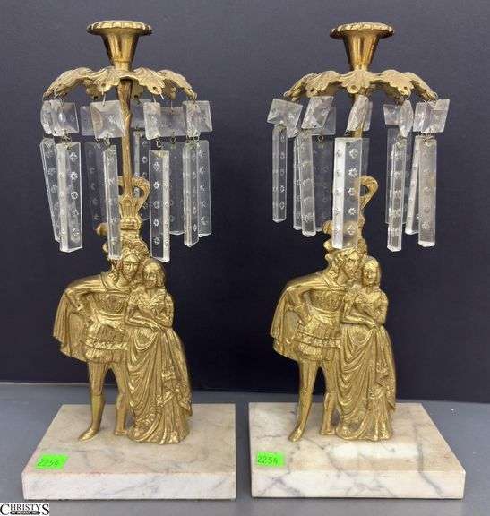 Pair Antique Gilt Brass Figural Motif Girandoles - 13" of each image