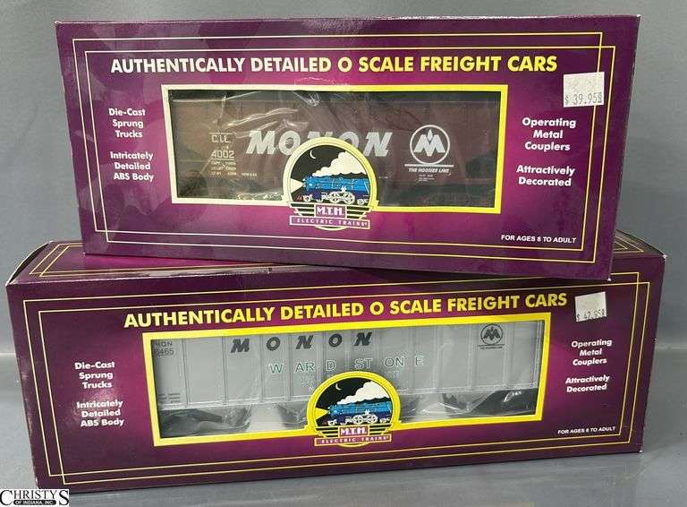 2 MTH Monon 2 & 4 Bay Hoppers With Coal Loads, In Boxes, #20-97528 and 20-97566 image