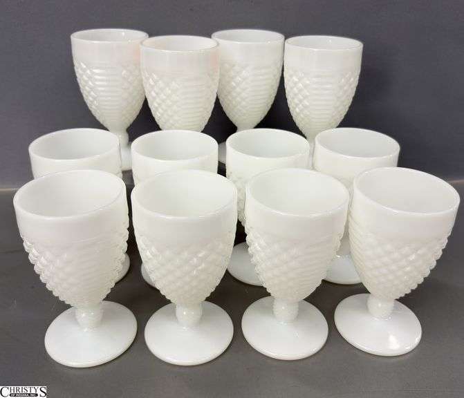 12 Milk Glass Goblets - 5.5" of each image