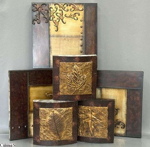 5pcs Wall Decor, Leaf Motif, Larger 3 Metal 16x16" image