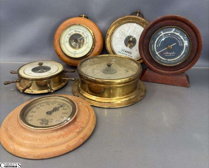 6 Wall Barometers - Atco, Cooper, Airguide, and Others - 6.5" of largest image