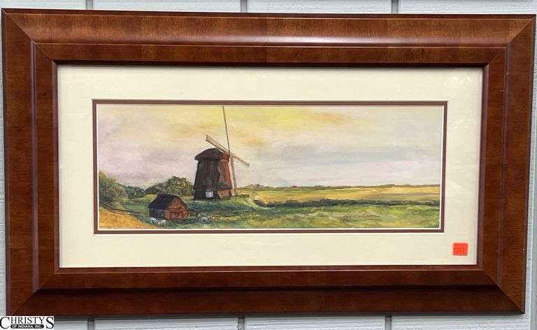 Signed B. Wilson Windmill Scene Pastel - 27.5" x 16" of frame image