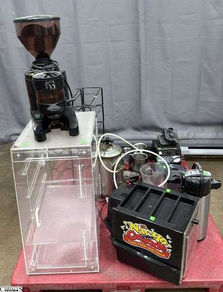 Skid With Coffee Carafe, Stainless Cups, Vitamix, Blender, Nacho Cheese Warmer, Display Case, Can Rack Skid Not Included image