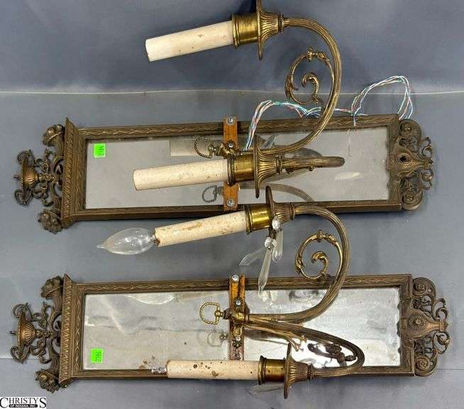 2 Metal Frame Sconce Mirrors - 10" x 25" of each - some wear, broken pieces image