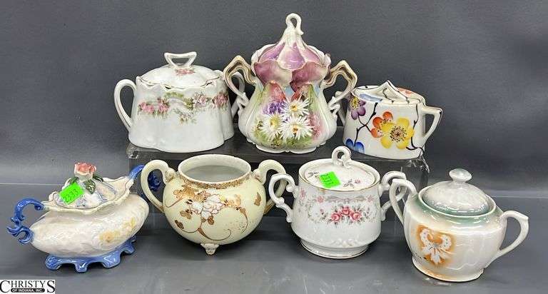 7 Porcelain China Sugar Bowls - Bavarian, German, and Others - 5.5" of tallest image
