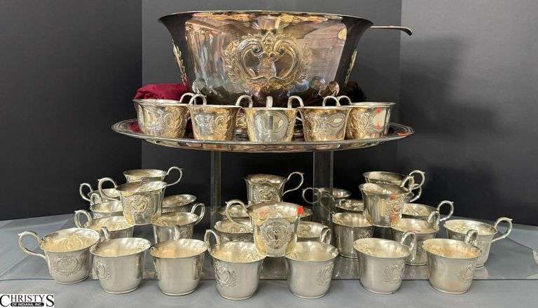 Webster Wilcox Silver Plated Punch Bowl, Tray, and Cups image