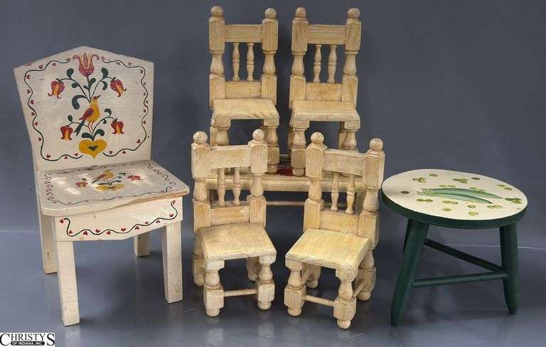 Wooden Doll Dining Set, Painted Chair and Table image