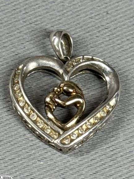 Sterling Silver and 14K Gold with Diamonds Heart Shaped Pendant image