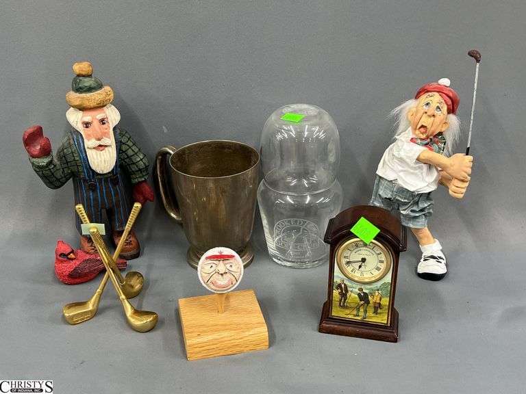 Golf Related Memorabilia, Crooked Stick Golf Club Tumble Up, Desk Clock, Mug, Ball Holder, Figures image