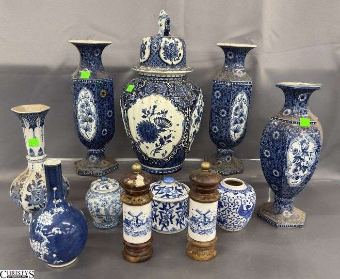 Blue and White Vases, Salt and Pepper Mills - Delft and Others - 15" of tallest image