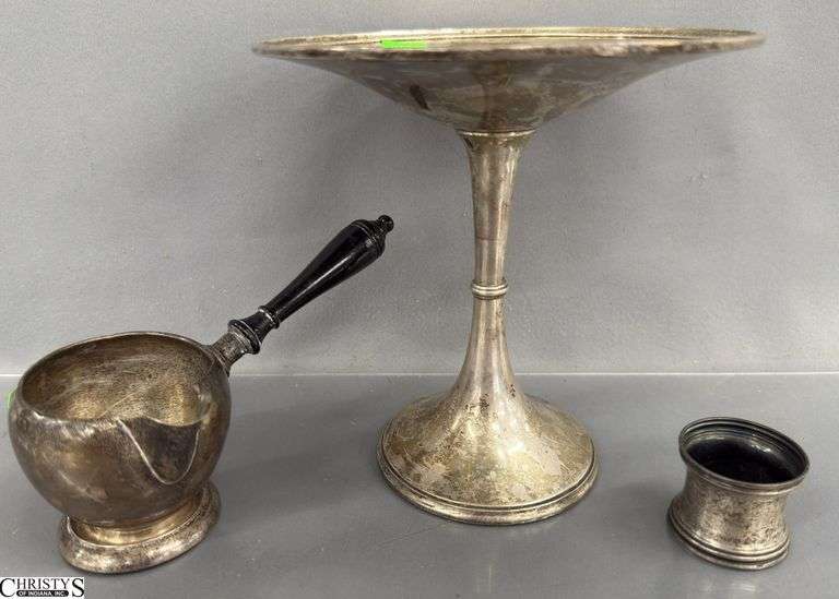 Sterling Silver Weighted Compote, Creamer, Napkin Ring - 7" of compote image