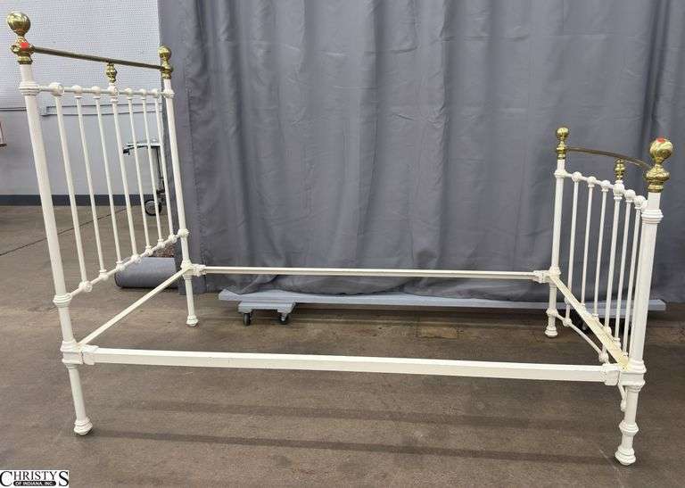 Painted Cast Iron Bed 43" Wide 79" Long Headboard 58" Tall image