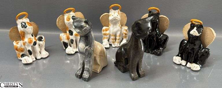 7pcs Hand Made Angel Cats Signature On Bottom, 2 Mineral Cats Tallest 4.5" image