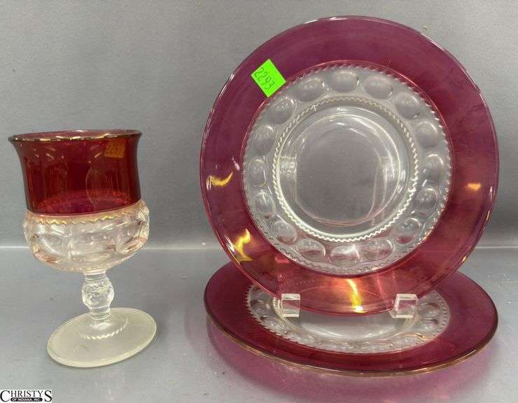 3 Pcs Ruby Glass Edged Dishes - 8.5" of plate image
