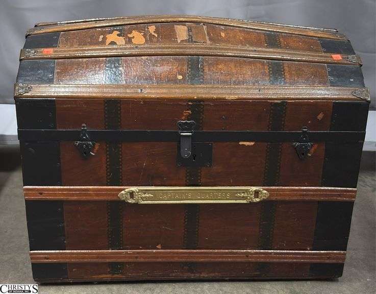 Antique Steamer Trunk - 30" x 18" x 23" - some finish wear to top image