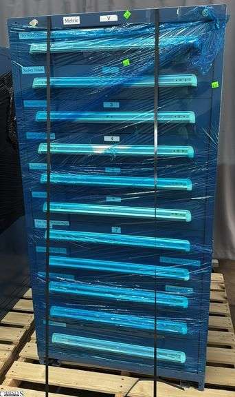 11 Drawer Stanley Metal Parts Cabinet No Keys 30x28x59 image