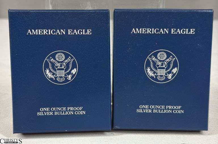 Two 2003 American Eagle Once Ounce Proof Silver Bullion Coins in Velvet Display and Box with COA. image