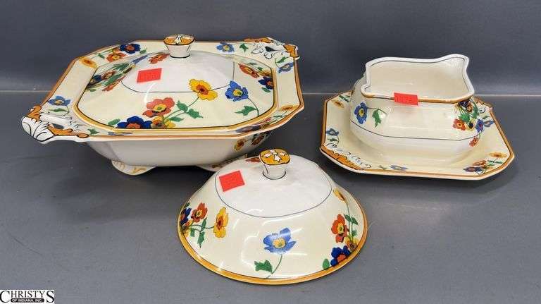 W. H. Grindley Sheraton Ivory Serveware, 2 Dishes, 2 lids - 11" of largest image