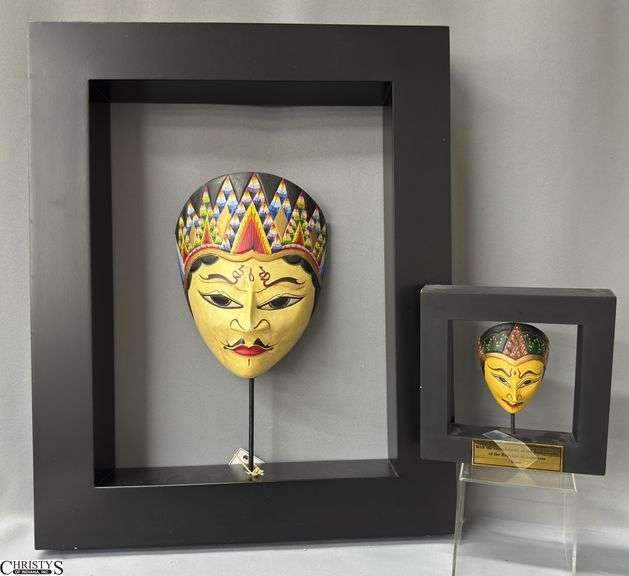 2 Hand Painted Wall Decor Java Masks Largest Frame 16.5x20" image