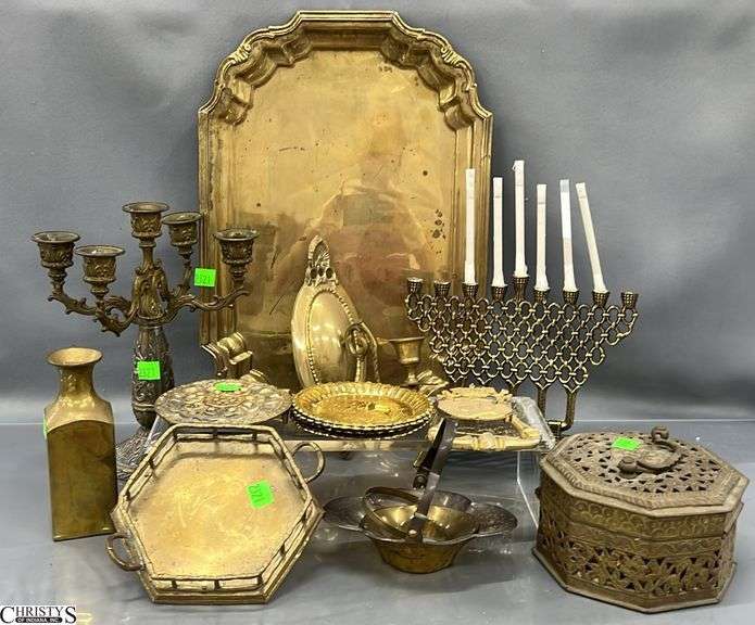 Brass Tray, Menorah, Incense Box, Candle Holder, Misc - 16.5" of tray image