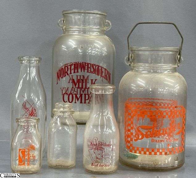 Southwestern Milk Company, Schaefer Dairy Gallon Jugs, Pollards, Hoosier and MBS Indianapolis Milk Jars, Tallest 10.5" image