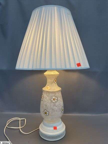 Hand Painted Floral Motif Glass Table Lamp - 29" image