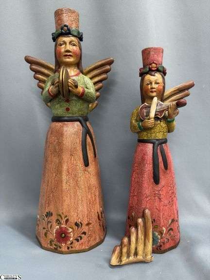 2 Made In Peru Angel Candle Holders, Smaller Has Broken Wing, Tallest 20" image