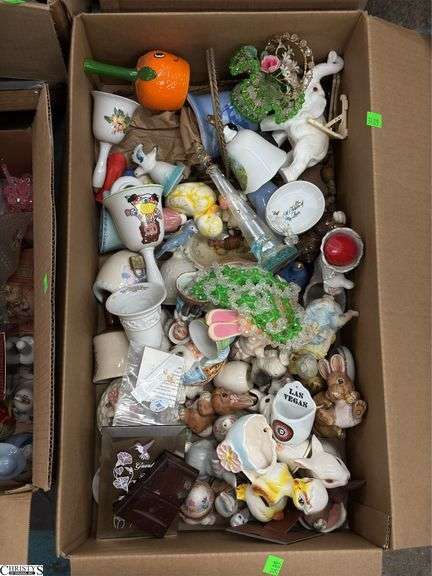 SKID With Trinkets, Candle Holders, Plate Stands, Scooby Cookie Jar, Popeye, Figural Lady Nut Cracker, Doll, Bells, Some Damage, SKID is Not Included