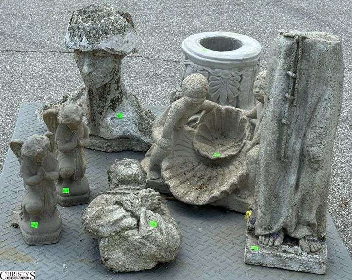 5 Concrete and Composite Garden Yard Sculptures - 21" x 20" of largest - Wear and damage to some - SKID NOT INCLUDED image