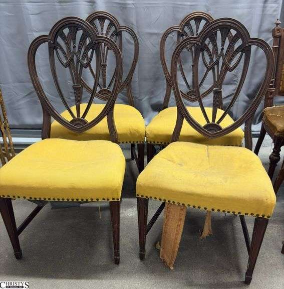 4 Federal Style Shield Back Chairs - wear/damage to upholstery - 39" T - 18" seat of each image