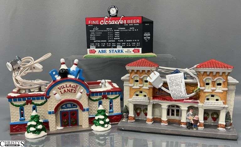 3pcs Dept 56, Ebbets Field Scoreboard, Bowling Alley, and Holiday Time Walmart Super Center image