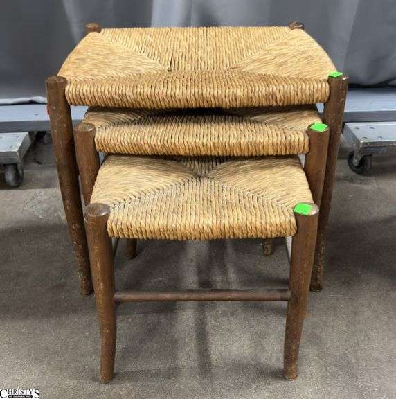 Set of Nesting Tables With Rush Woven Tops Largest 19.5x16x17" Tall image