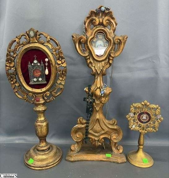 3 Monstrance Style Religious Decor Pieces - 24" of tallest image